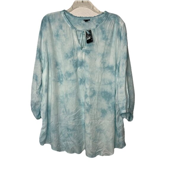 Torrid Indigo Blue Tie-dyed Peasant Top Shirt  Sz 4X 26W NWT Flowy - Picture 1 of 15